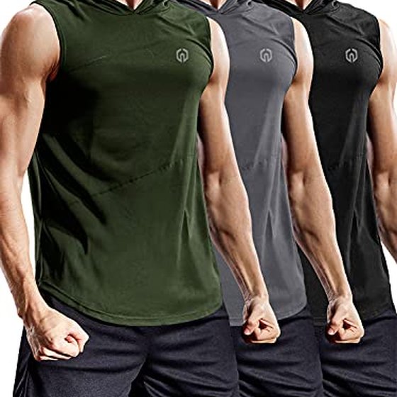 Neleus three pack hooded muscle tank tops