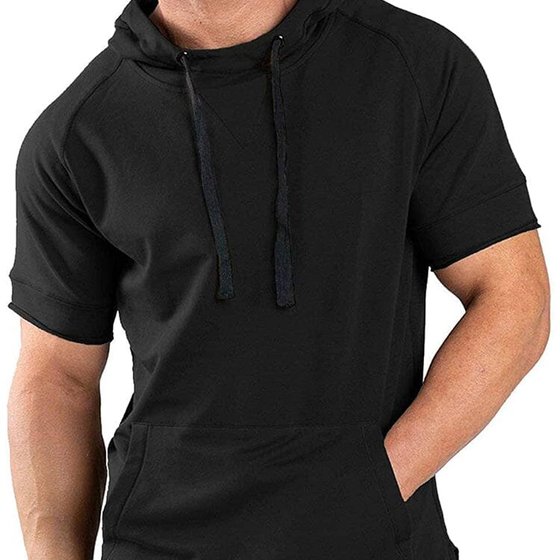 Coofandy short sleeve athletic hoodie in black